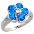 thumbnail image 1 of 925 Sterling Silver Synthetic Blue Opal CZ Accent Plumeria Flower Ring 8mm, 1 of 1