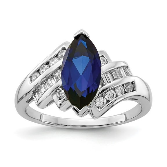 925 Sterling Silver Synthetic Blue Sapphire and Cubic Zirconia Marquise Shape Ring Fine Jewelry For Women Gifts For Her, Size 6