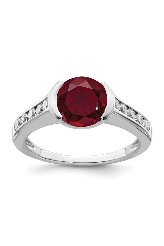 925 Sterling Silver Synthetic Ruby and Cubic Zirconia Bezel Ring Fine Jewelry For Women Gifts For Her, Size 8