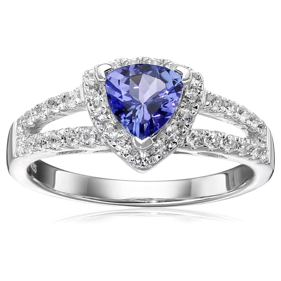 925 Sterling Silver Tanzanite, Created White Sapphire Ring