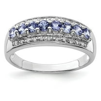 925 Sterling Silver Tanzanite and Diamond Ring Size 6 Measures 2mm Wide - Ring for Women