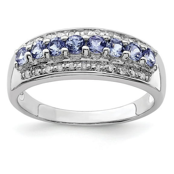 925 Sterling Silver Tanzanite and Diamond Ring Size 6 Measures 2mm Wide - Ring for Women