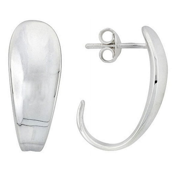 925 Sterling Silver Tapered J-Shaped Post Earrings 22mm
