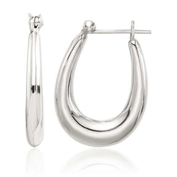 925 Sterling Silver Tapered Oval Medium Hoop Earrings