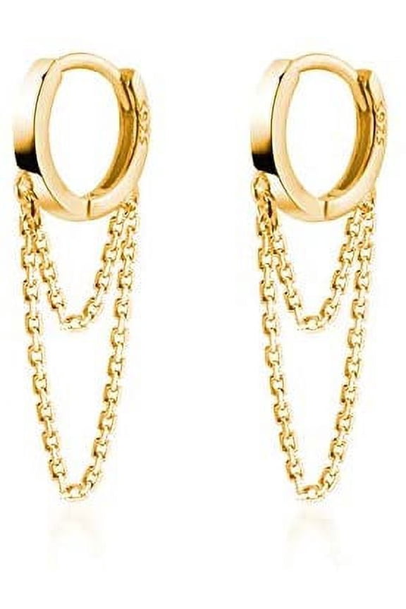 925 Sterling Silver Tassel Chain,Drop Dangle Small Hoop Earrings Huggie for Women Teen