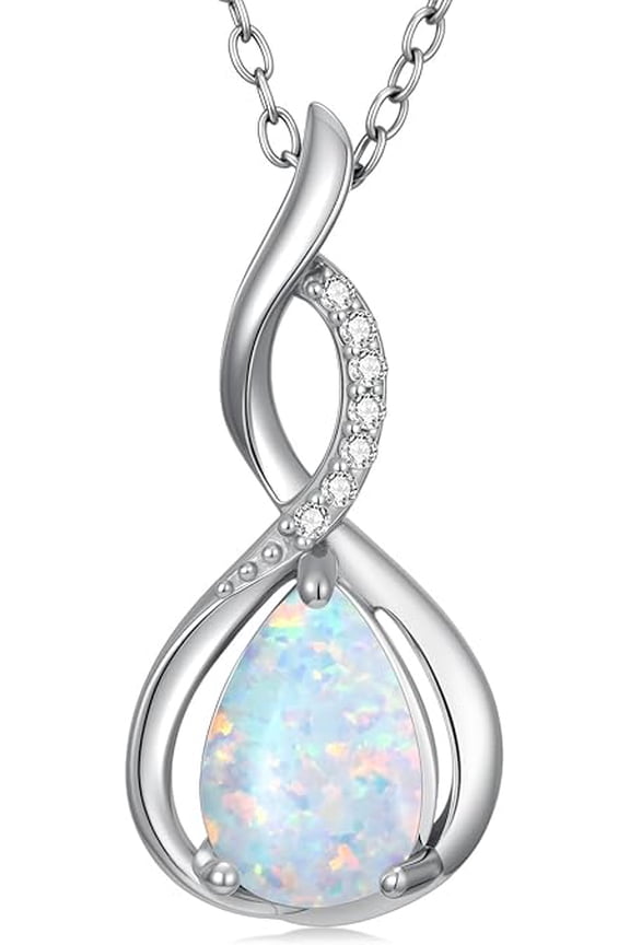925 Sterling Silver Teardrop Opal Pendant Necklace with Genunine Diamond Pear Shaped October Birthstone Necklace Opal Jewelry Gift for Her