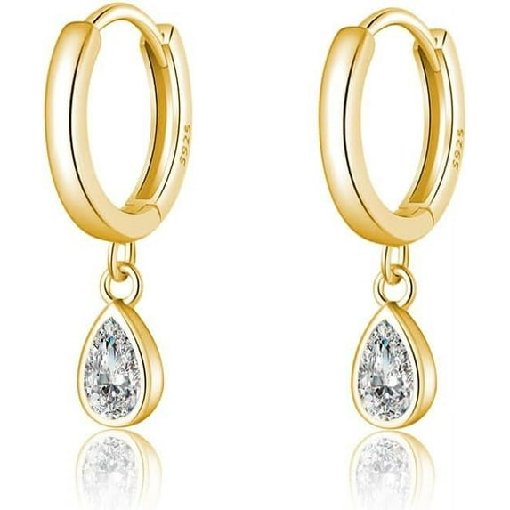 925 Sterling Silver Teardrop Small Hoop Earrings for Women Teens CZ Droplet Huggie Earrings with Diamond Dangle