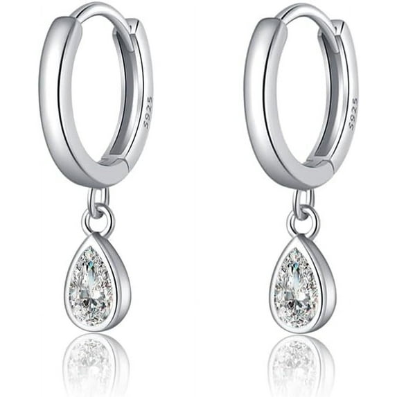 925 Sterling Silver Teardrop Small Hoop Earrings for Women Teens CZ Droplet Huggie Earrings with Diamond Dangle