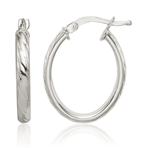 925 Sterling Silver 3mm Oval Medium Hoop Earrings