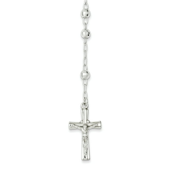 925 Sterling Silver Textured Bead Rosary 26 Inch Chain Necklace Pendant Charm Religious Fine Jewelry For Women Gifts For Her