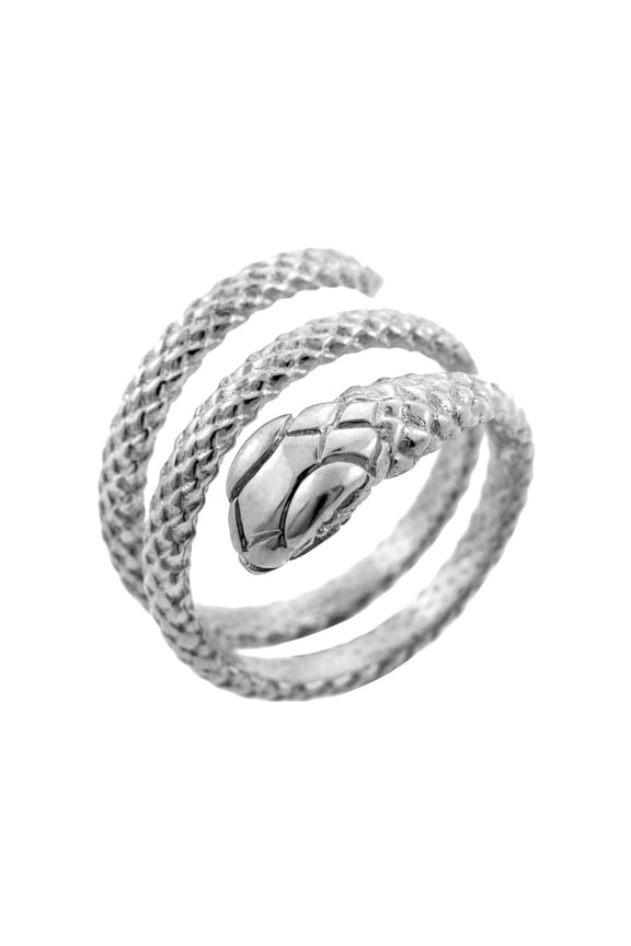 925 Sterling Silver Textured Coiled Serpent Snake Ring (Size 4)