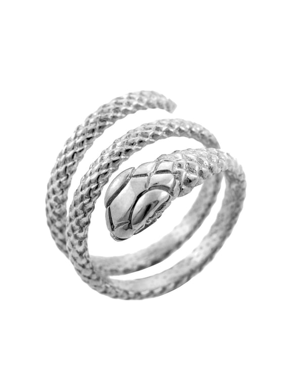 925 Sterling Silver Textured Coiled Serpent Snake Ring (Size 7.75)