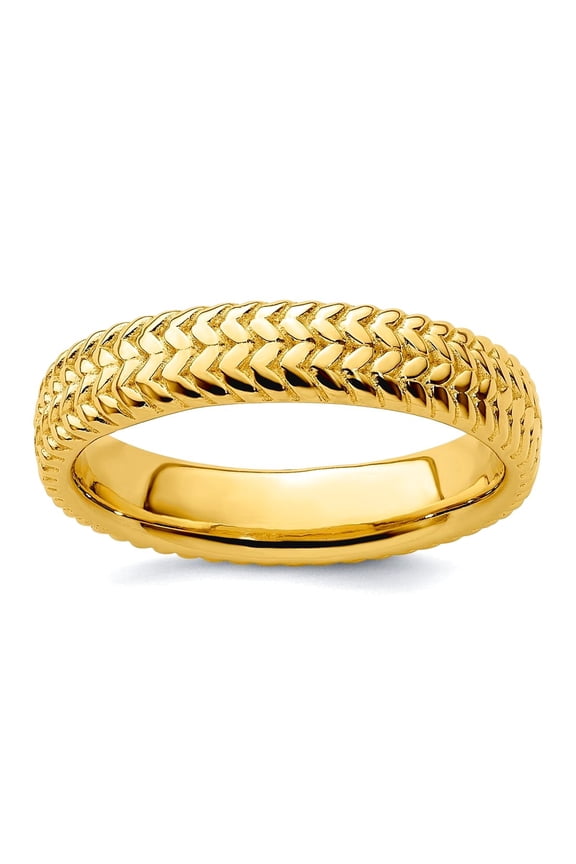 925 Sterling Silver Textured Polished Patterned Stackable Gold Plated Ring Size 6 Stackable Ring for Women