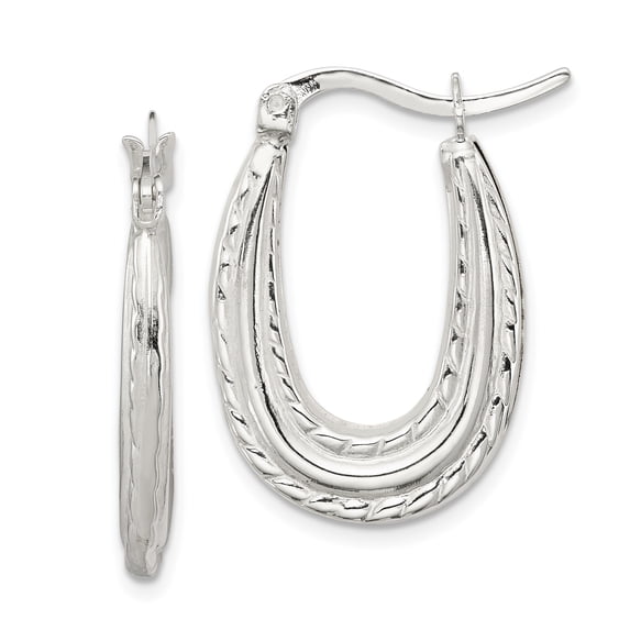 925 Sterling Silver Textured Rope Oval Hoop Earrings