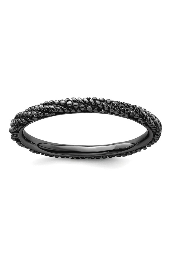 925 Sterling Silver Textured Ruthenium plating Stackable Polished Ruthenium Plated Ring Size 9 Stackable Ring for Women