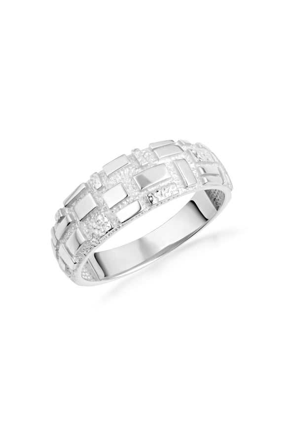 .925 Sterling Silver Textured Square Nugget Band Ring /Size 10
