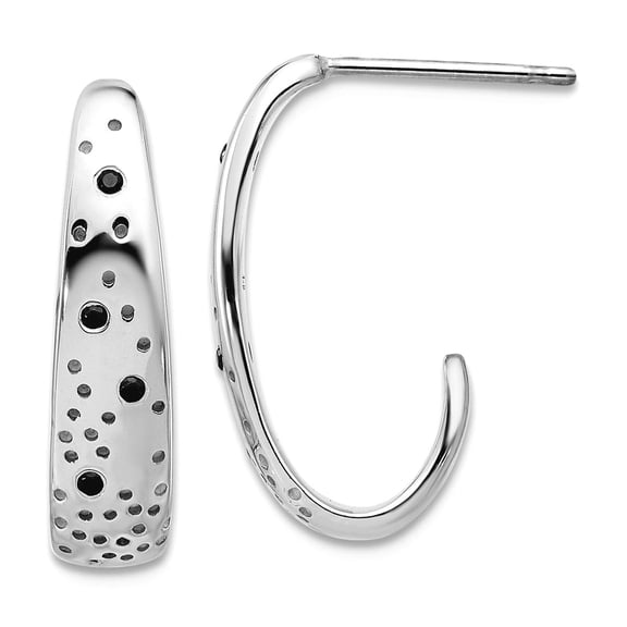 925 Sterling Silver Textured and Black Cubic Zirconia Post Long Drop Dangle Earrings 20x10.2mm Wide 5mm Thick Dangle Ear