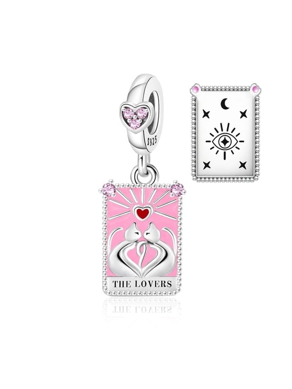925 Sterling Silver The Lovers Tarot Card Dangle Charm for Bracelet Charms Bangle Pendant Jewelry