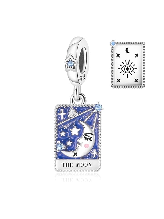 925 Sterling Silver The Moon Tarot Card Dangle Charm for Bracelet Charms Bangle Pendant Jewelry
