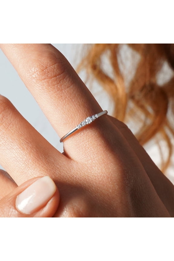 925 Sterling Silver Thin Moissanite Engagement Ring for Women – Delicate, Dainty, Small Promise Ring Tiny diamond ring