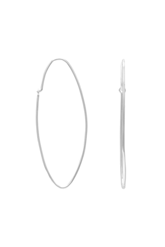 .925 Sterling Silver Thin Oval Wire Hoops Women's Earrings