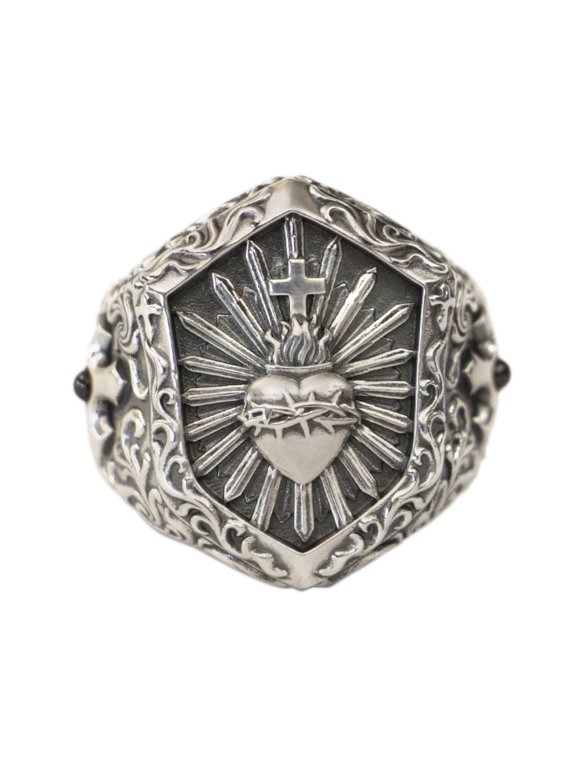 925 Sterling Silver Thorn Heart Cross Sword Punk Ring TA460 US Size 10.5