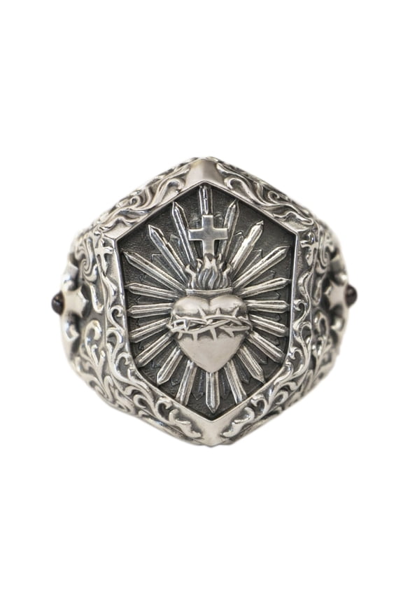 925 Sterling Silver Thorn Heart Cross Sword Punk Ring TA460 US Size 11.5