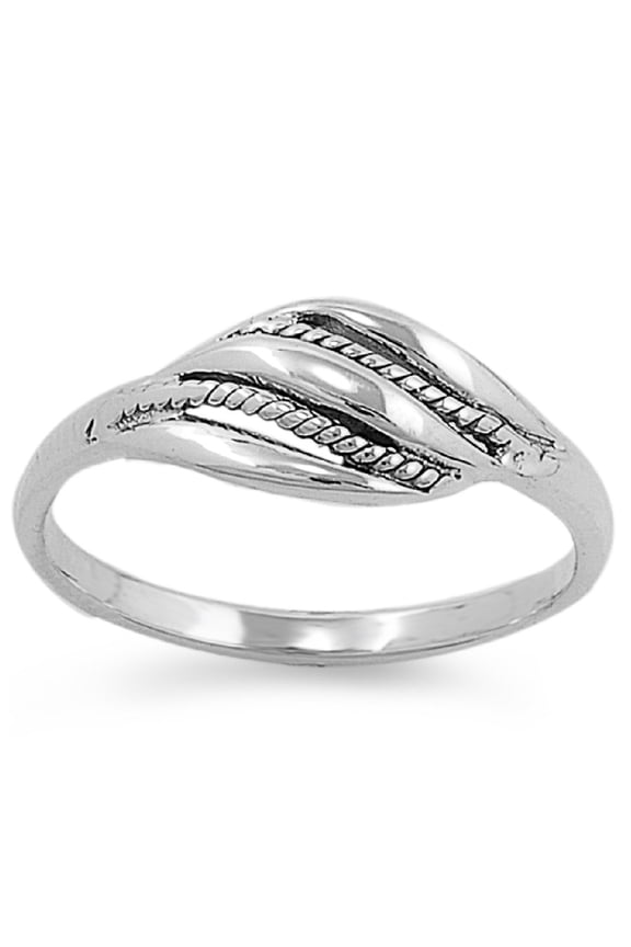 925 Sterling Silver Three Curve Row Op Art Ring Size 9