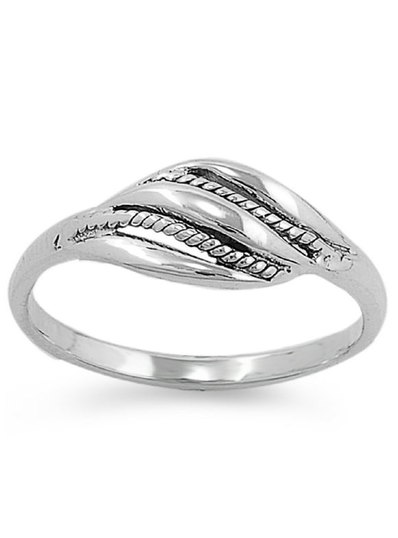 925 Sterling Silver Three Curve Row Op Art Ring Size 9