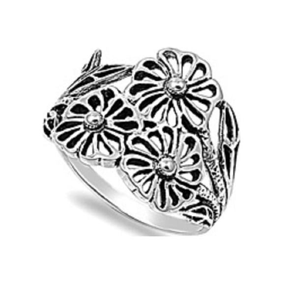 925 Sterling Silver Three Flowers of Promise Ring Size 5