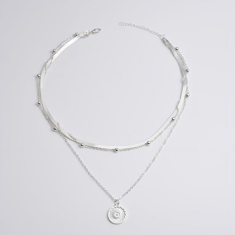 925 Sterling Silver Three-Layer Necklace, Snake Chain Charm Ball 