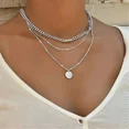 thumbnail image 1 of 925 Sterling Silver Three-Layer Round Necklace for Women Simple Snake Chain Charm Ball Chain Party Gift Women‘s ExquisiteJewelry, 1 of 7