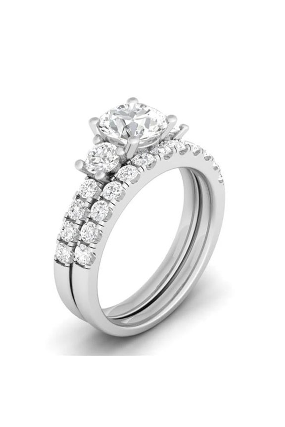 925 Sterling Silver Three Stone Engagement Ring Set - Size 5