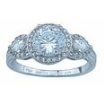 thumbnail image 1 of 925 Sterling Silver Three Stone Halo Promise Rings for Her & Engagement Rings Make Great Gifts for Women, 1 of 8