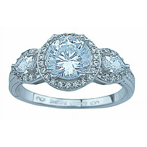 925 Sterling Silver Three Stone Halo Promise Rings for Her & Engagement Rings Make Great Gifts for Women