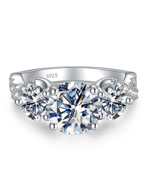4.5 Carat Three Stone Moissanite Engagement Ring for Women,925 Sterling Silver Promise Wedding Anniversary Ring
