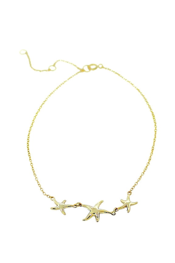 925 Sterling Silver Three Triple Starfish Anklet Bracelet