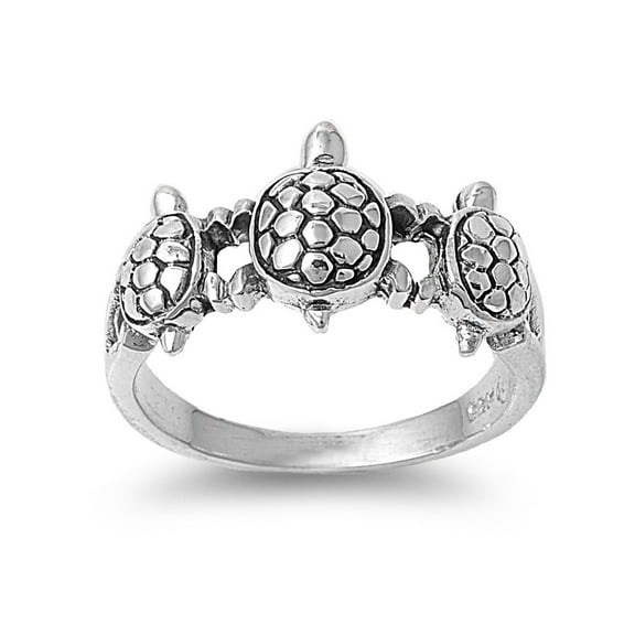 925 Sterling Silver Three Turtles Ring Size 7