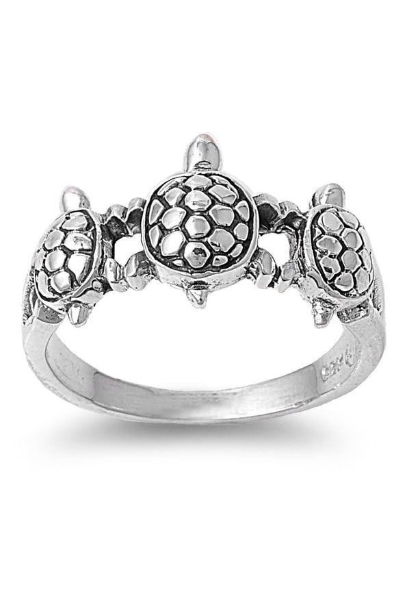 925 Sterling Silver Three Turtles Ring Size 7