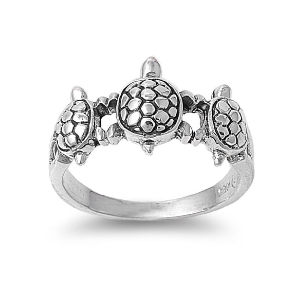 925 Sterling Silver Three Turtles Ring Size 9