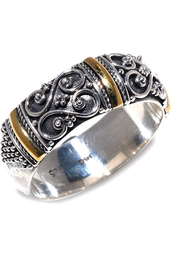 925 Sterling Silver Thumb B Promise Ring for Women Men Two Tone Ethnic Tribal Design Gothic Boho Fine Filigree Engraving Modern Fashion Unique Contemporary Handmade Party Ring Jewelry