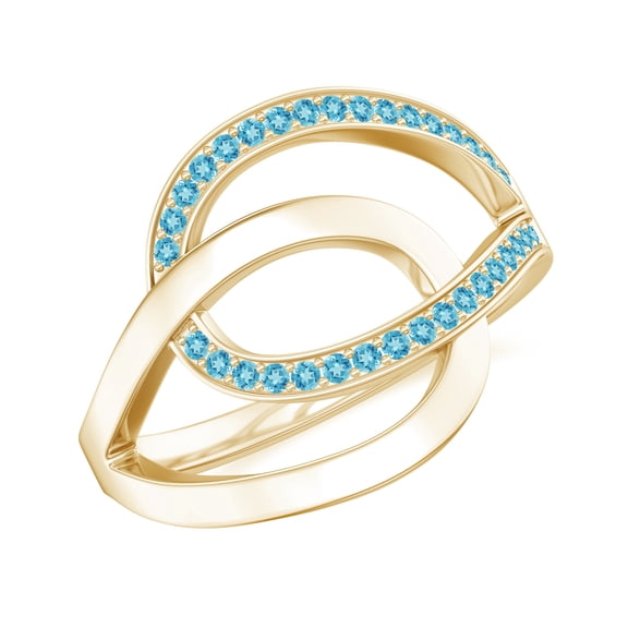 925 Sterling Silver Tie Knot Wedding Band Ring Yellow Gold Plated Swiss Blue Topaz Love Promise Ring for Her Women’s Stackable Ring Jewelry Ring Size 5