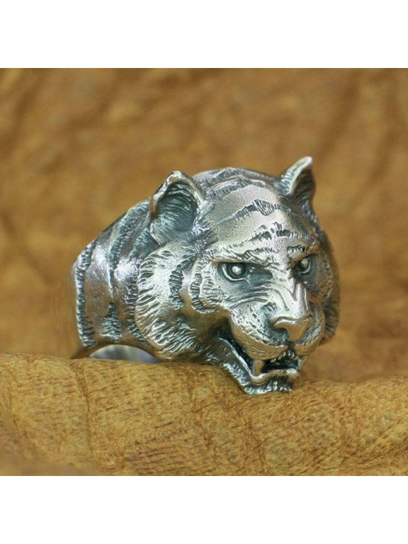 925 Sterling Silver Tiger Ring Biker Rock Punk Jewelry TA205 US Size 11
