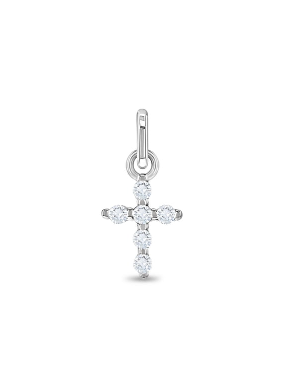 925 Sterling Silver Tiny Clear CZ Communion Cross Charm For Girls Charm Bracelet