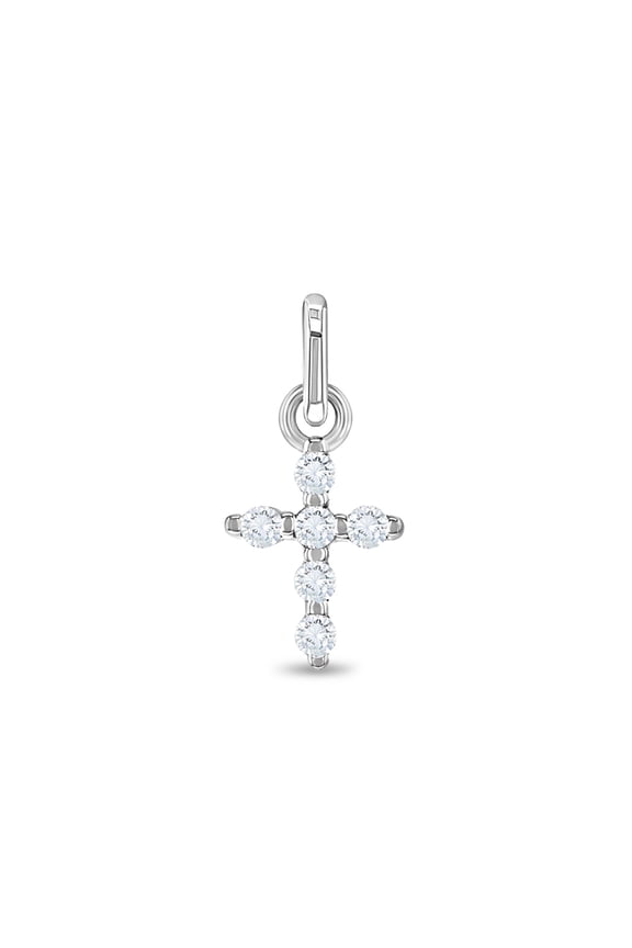 925 Sterling Silver Tiny Clear CZ Communion Cross Charm For Girls Charm Bracelet