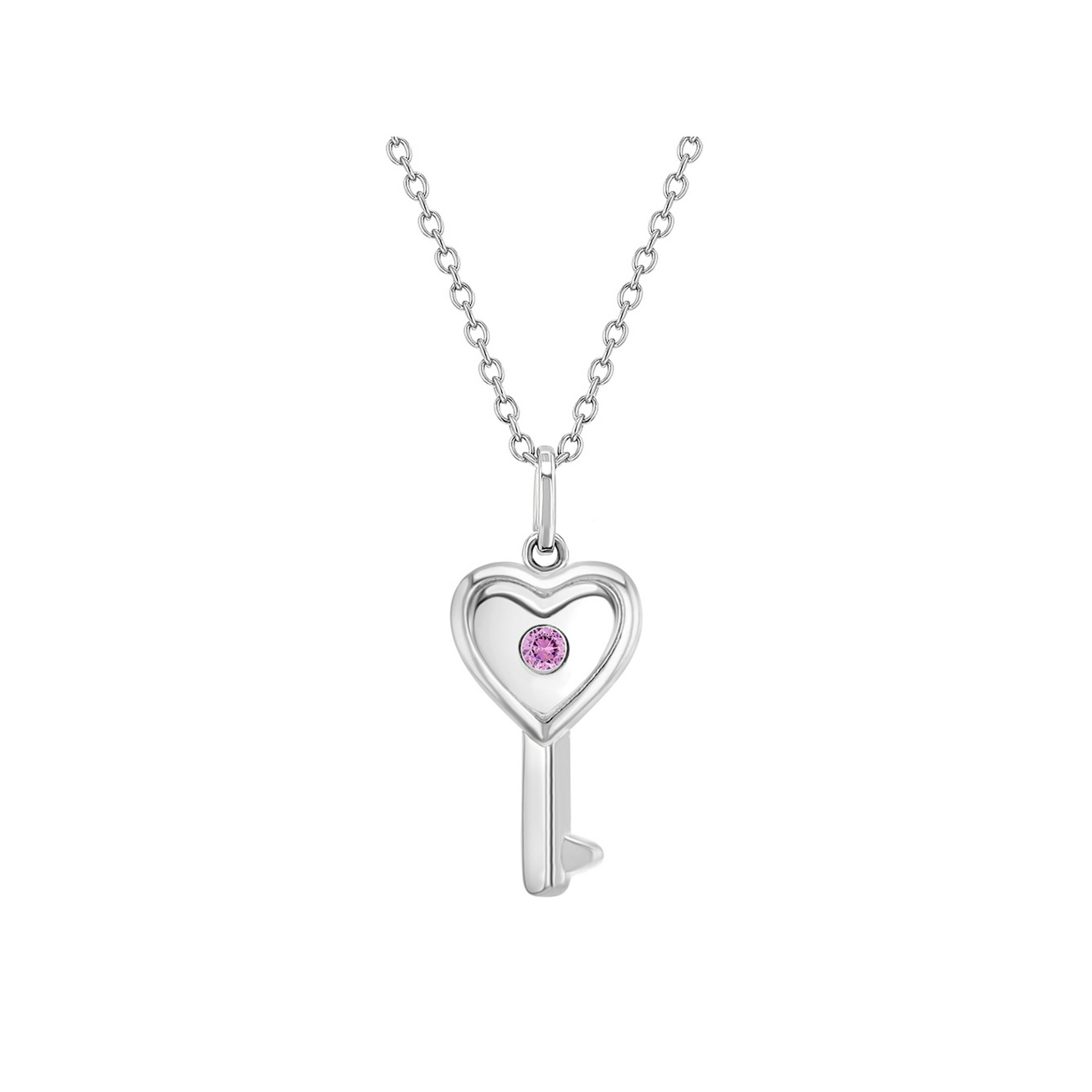 Tiny Sterling Silver Heart Key Charm Necklace