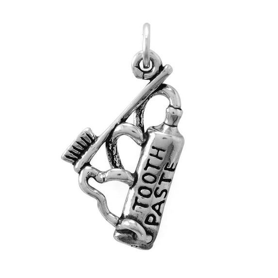 925 Sterling Silver Toothpaste and Toothbrush Charm Pendant Necklace for Women