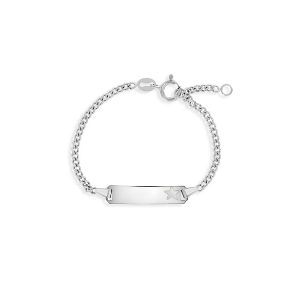 925 Sterling Silver Traditional Tag ID Kids Bracelet With Engraved Star 4.5"