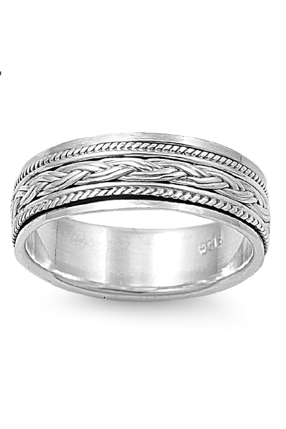 925 Sterling Silver Tri Braided Rows Spinner Ring Size 8