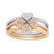 925 Sterling Silver Tri-Color 3pc Stackable Heart Ring Set